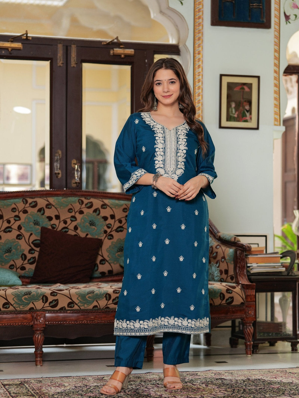 Rangvastra  ROMAN SILK EMBELLISHED KURTA PANT WITH DUPATTA SET