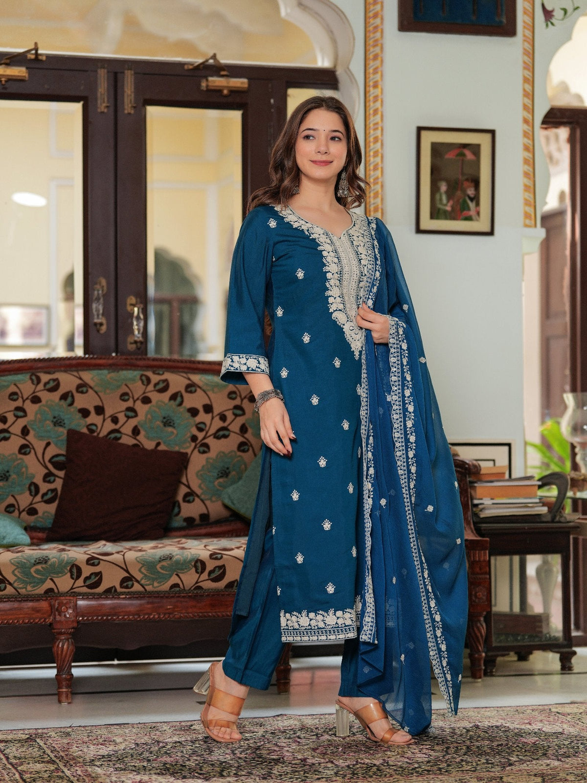 Rangvastra  ROMAN SILK EMBELLISHED KURTA PANT WITH DUPATTA SET