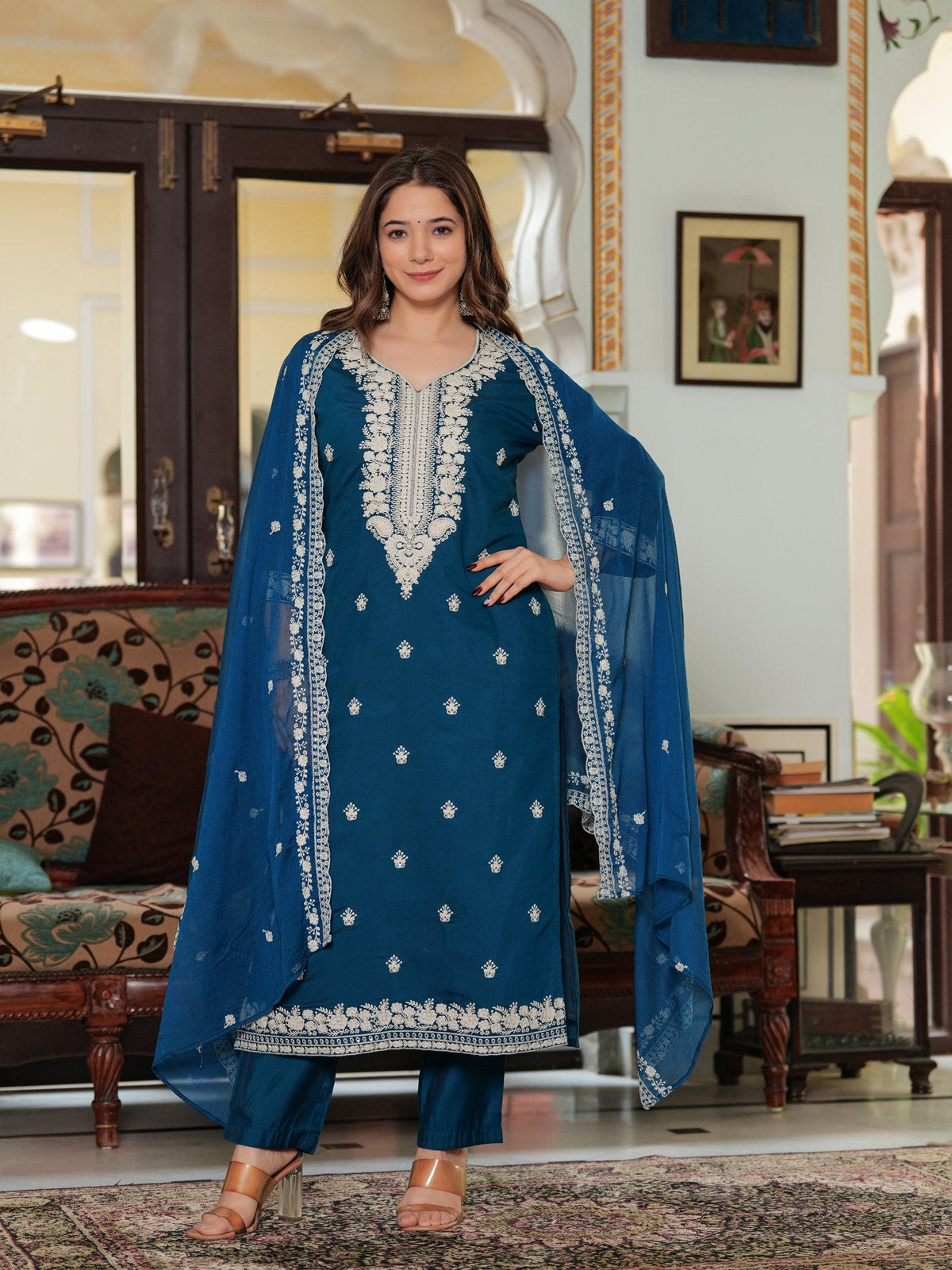 Rangvastra  ROMAN SILK EMBELLISHED KURTA PANT WITH DUPATTA SET
