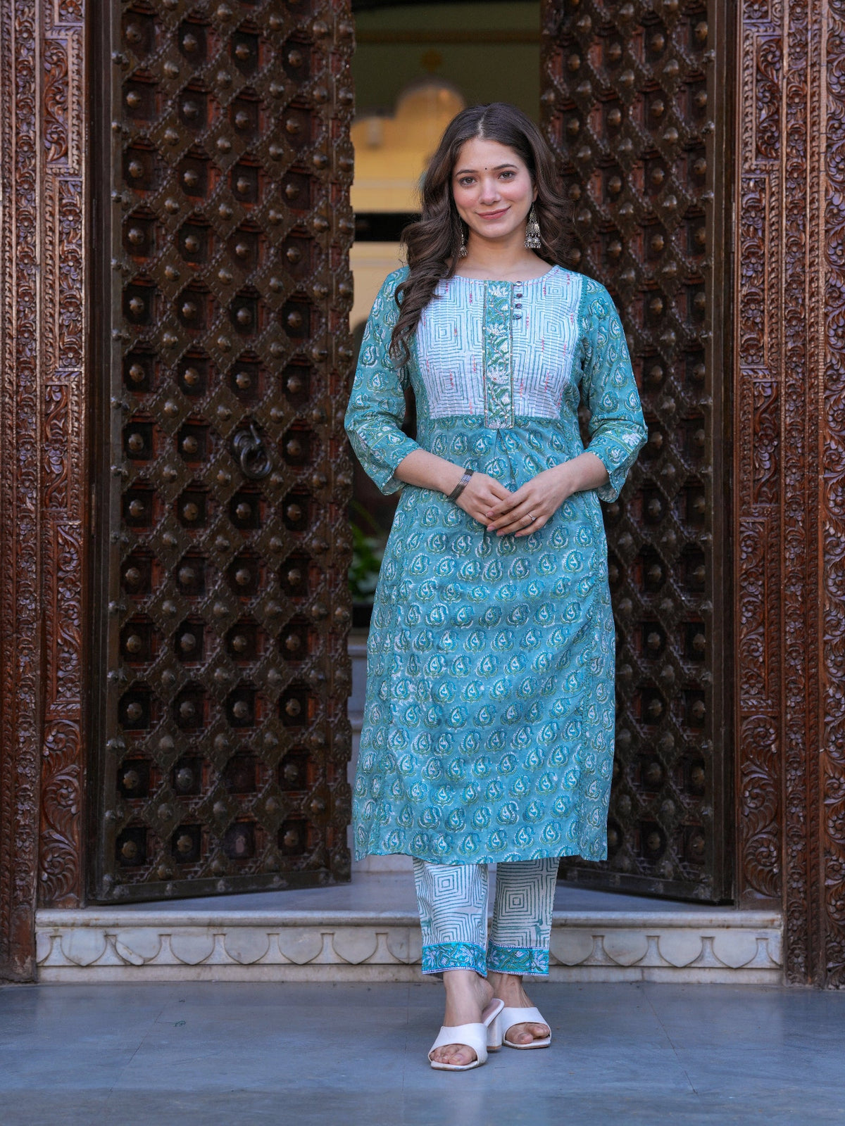 Rangvastra Cotton Printed Hand Block Kurta Pant With Dupatta Set