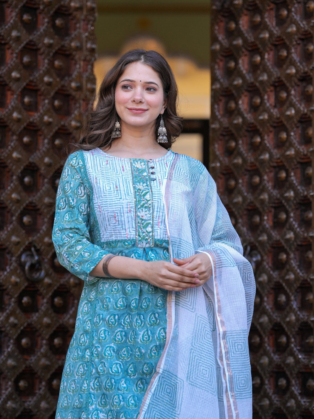 Rangvastra Cotton Printed Hand Block Kurta Pant With Dupatta Set