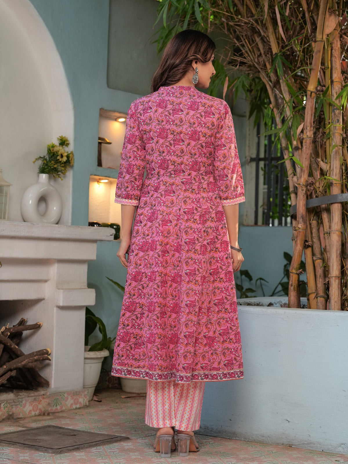Rangvastra Green & Pink Floral Cotton Kurta Set with Dupatta