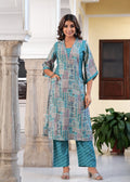 Rangvastra Maroon & Light Blue Ethnic Motif Modal Chanderi Kurta Set