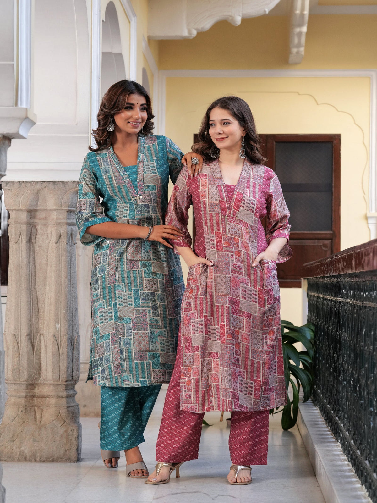 Rangvastra Maroon & Light Blue Ethnic Motif Modal Chanderi Kurta Set
