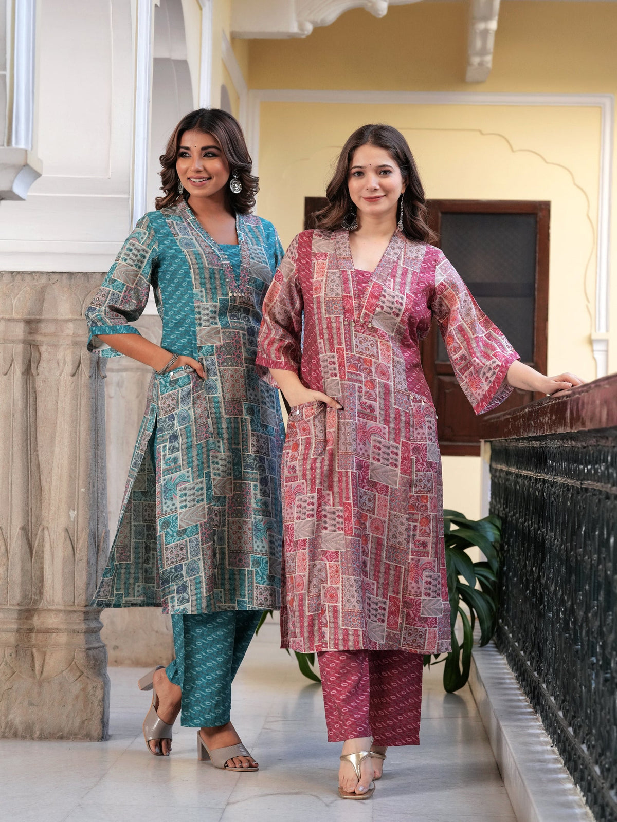Rangvastra Maroon & Light Blue Ethnic Motif Modal Chanderi Kurta Set