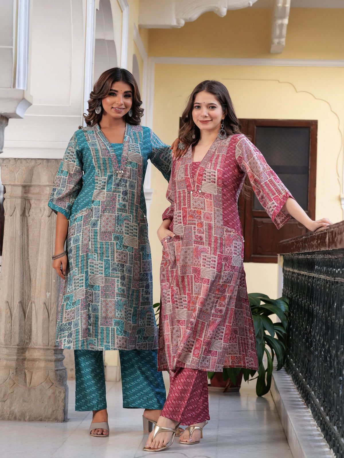 Rangvastra Maroon & Light Blue Ethnic Motif Modal Chanderi Kurta Set