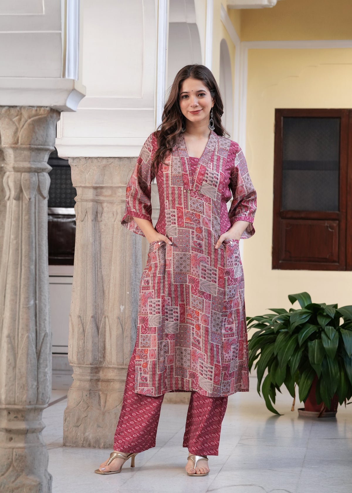 Rangvastra Maroon & Light Blue Ethnic Motif Modal Chanderi Kurta Set