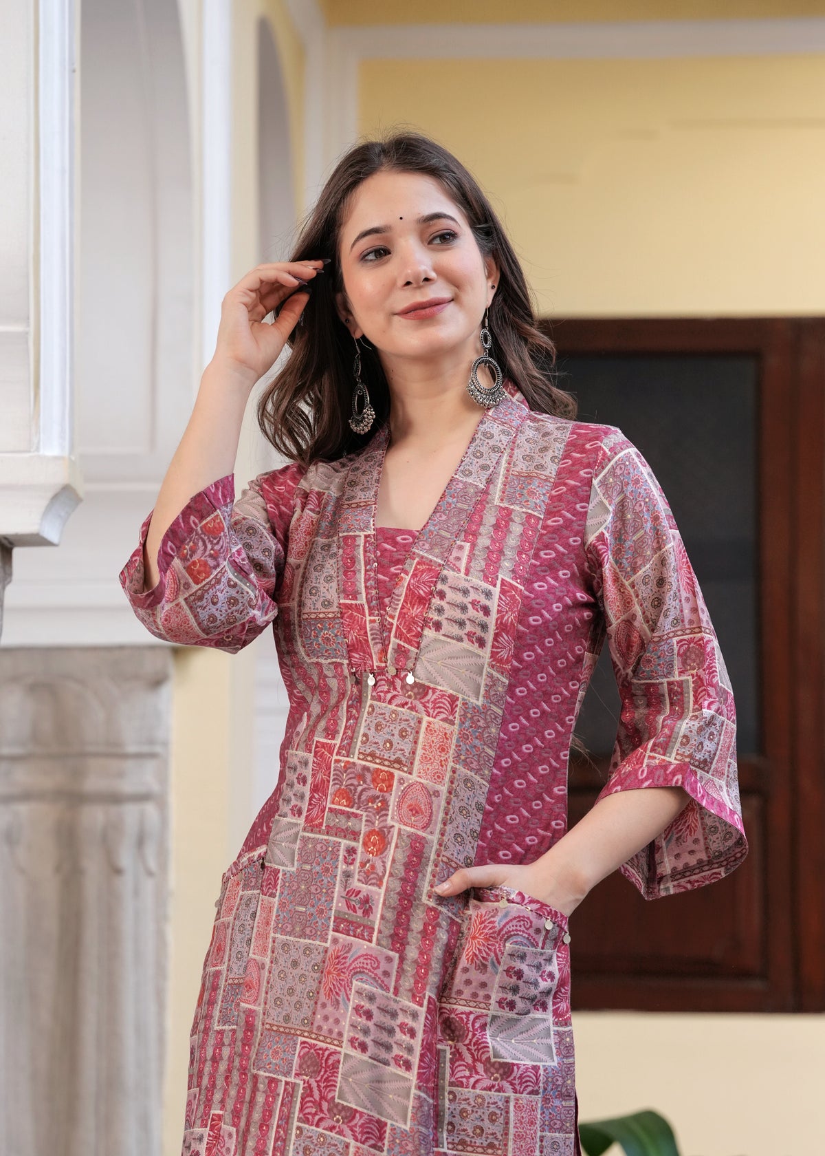Rangvastra Maroon & Light Blue Ethnic Motif Modal Chanderi Kurta Set