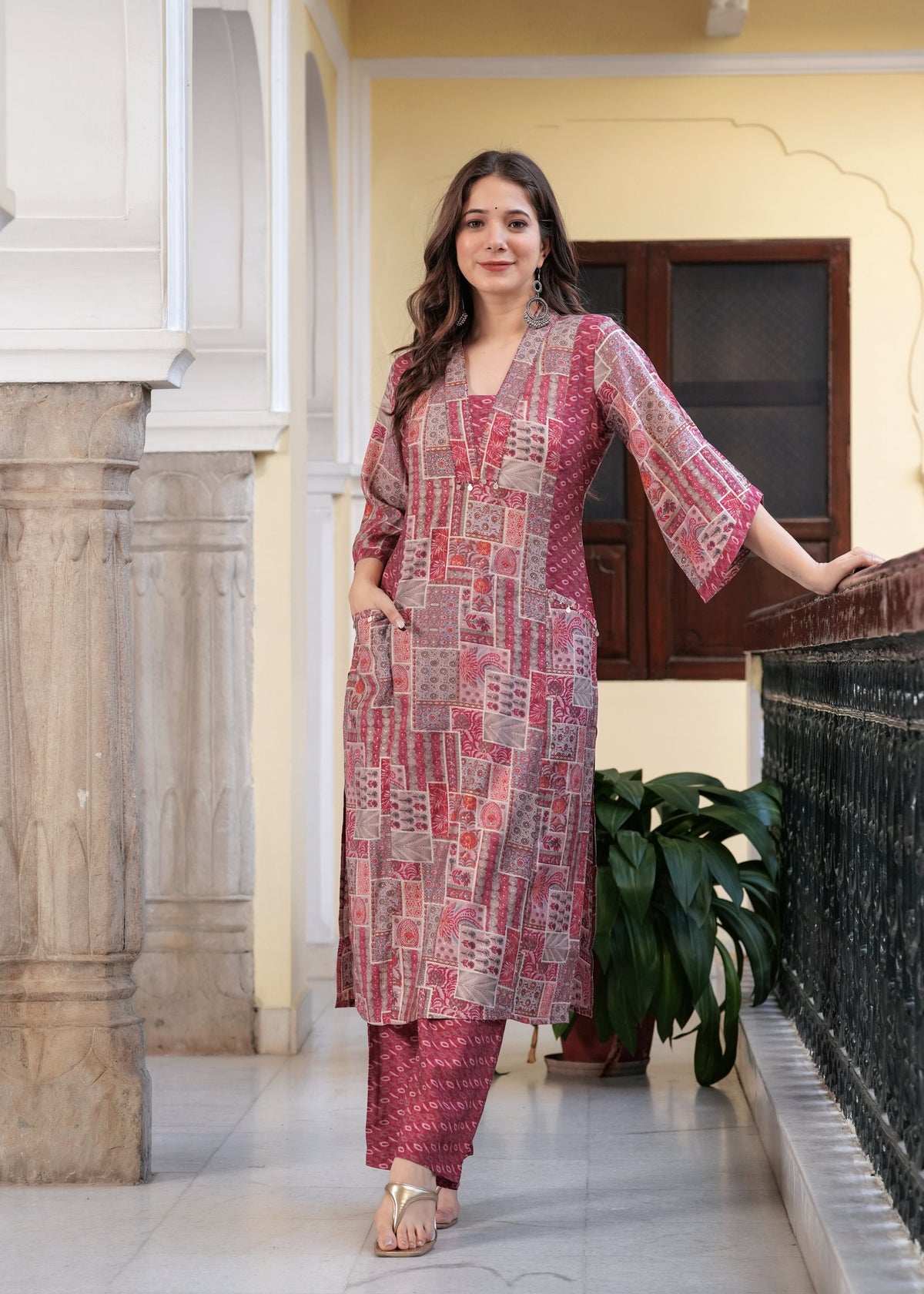 Rangvastra Maroon & Light Blue Ethnic Motif Modal Chanderi Kurta Set