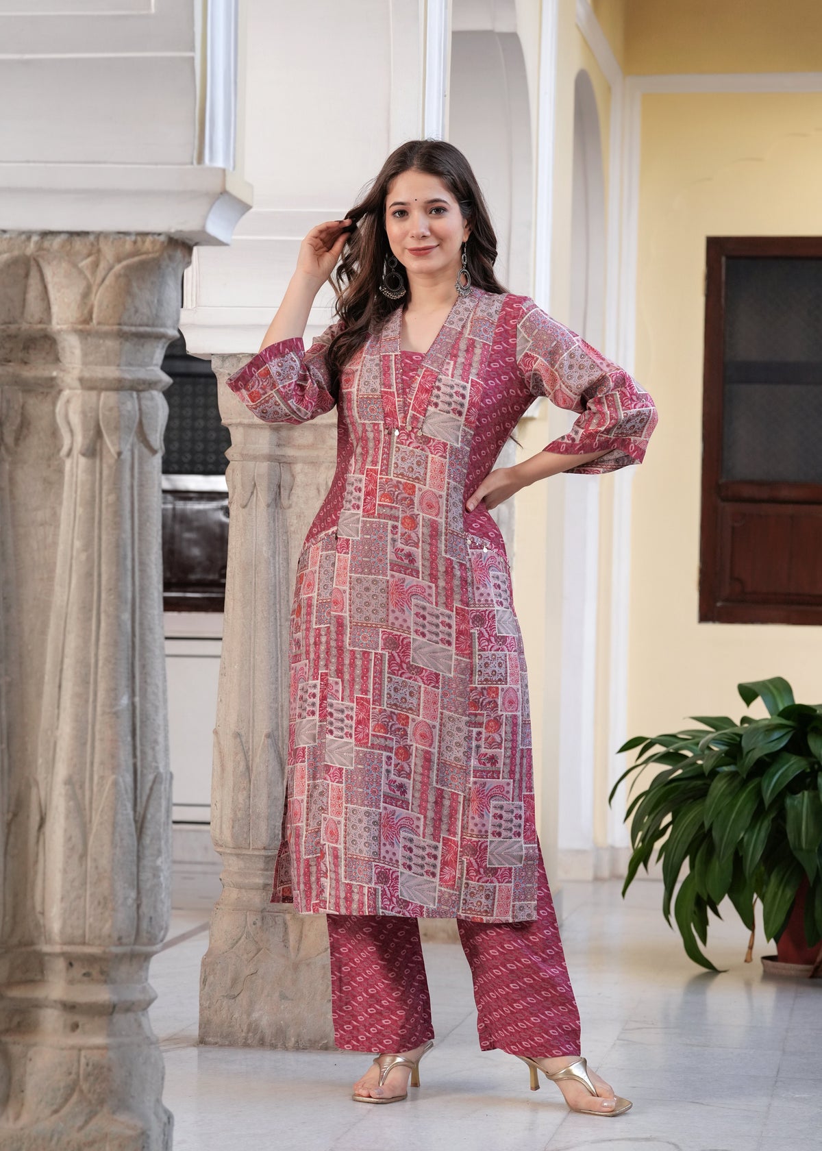Rangvastra Maroon & Light Blue Ethnic Motif Modal Chanderi Kurta Set