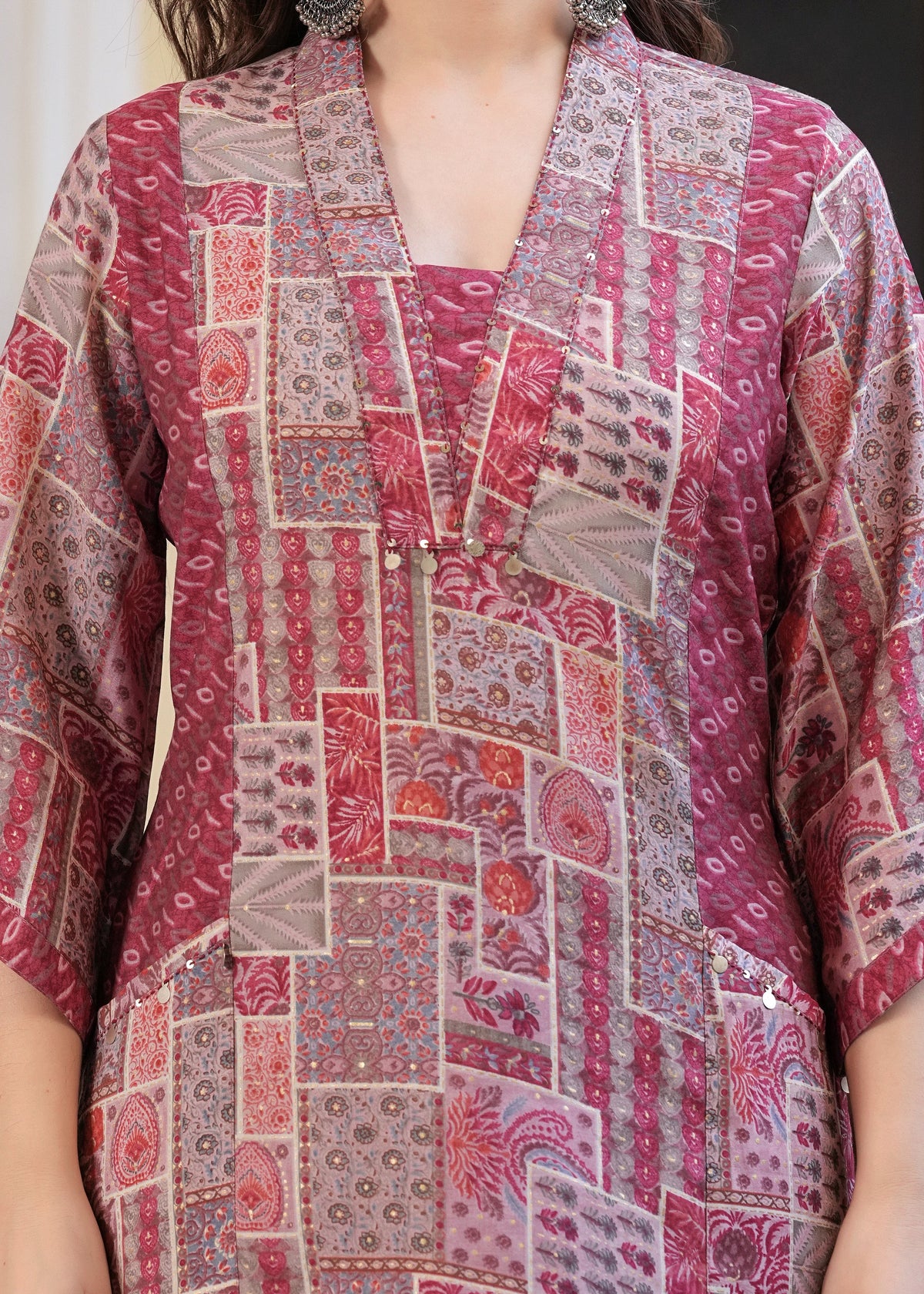 Rangvastra Maroon & Light Blue Ethnic Motif Modal Chanderi Kurta Set