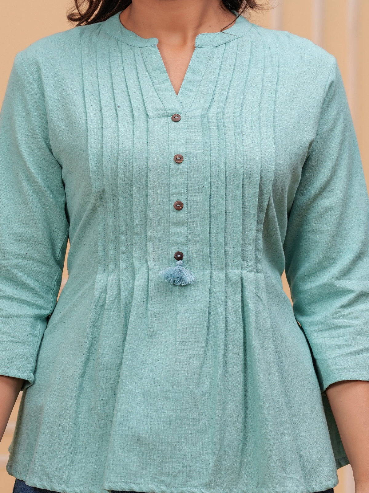 Rangvastra Sky Blue, Turquoise & Pink Cotton Flex Top