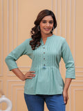 Rangvastra Sky Blue, Turquoise & Pink Cotton Flex Top