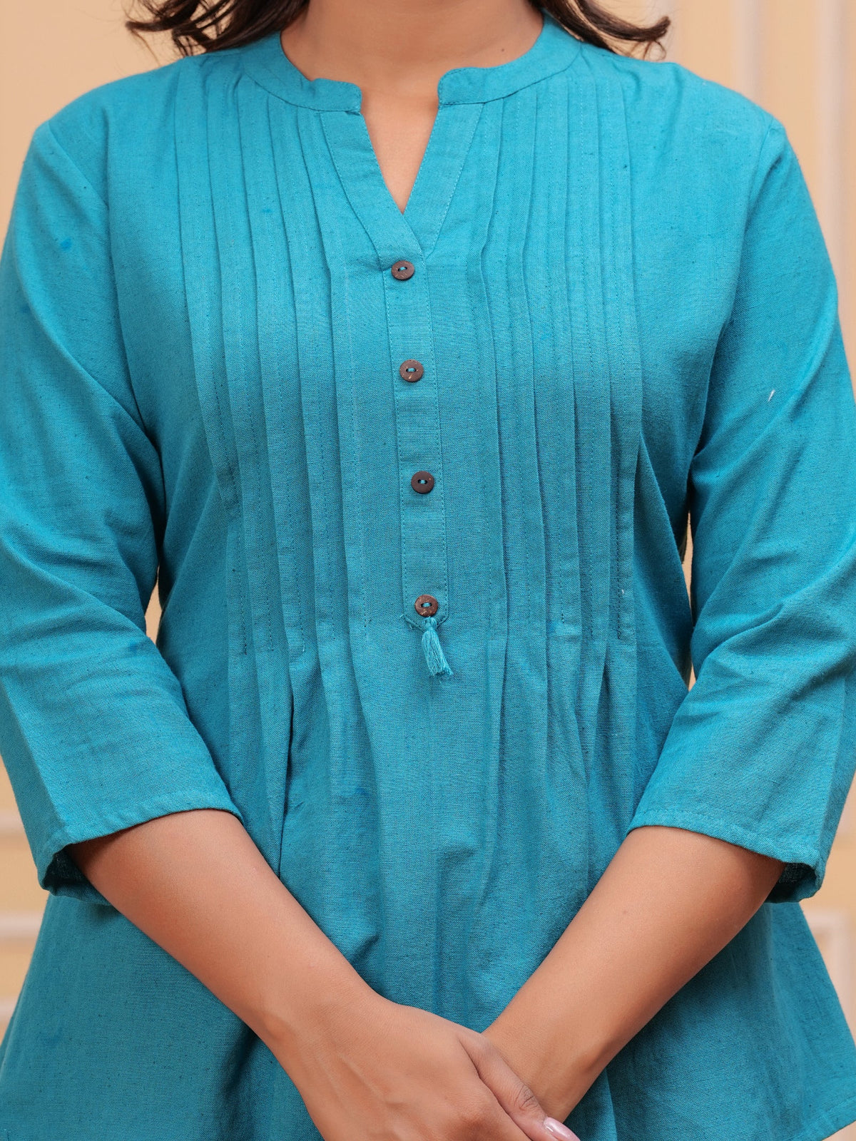Rangvastra Sky Blue, Turquoise & Pink Cotton Flex Top