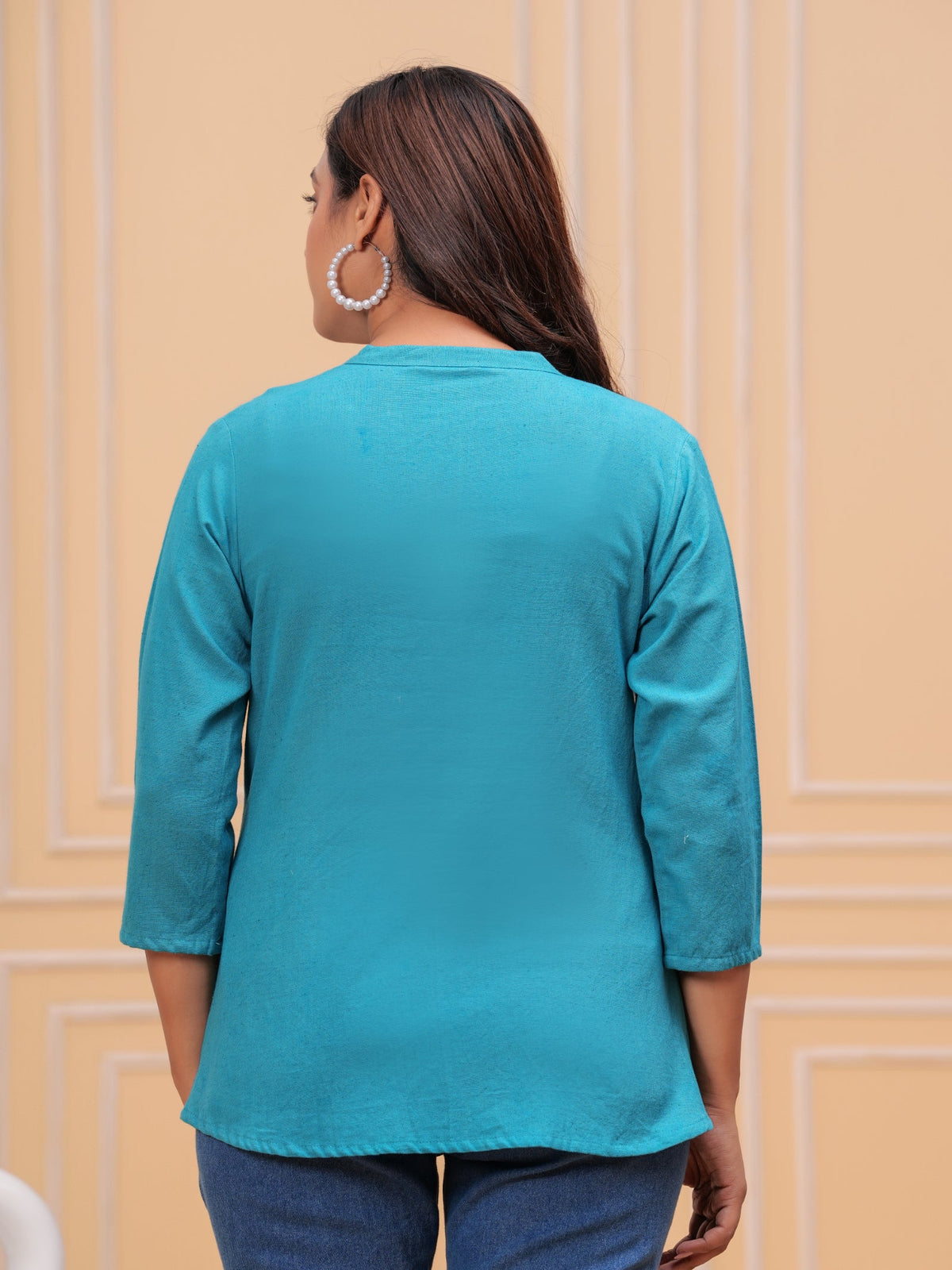 Rangvastra Sky Blue, Turquoise & Pink Cotton Flex Top