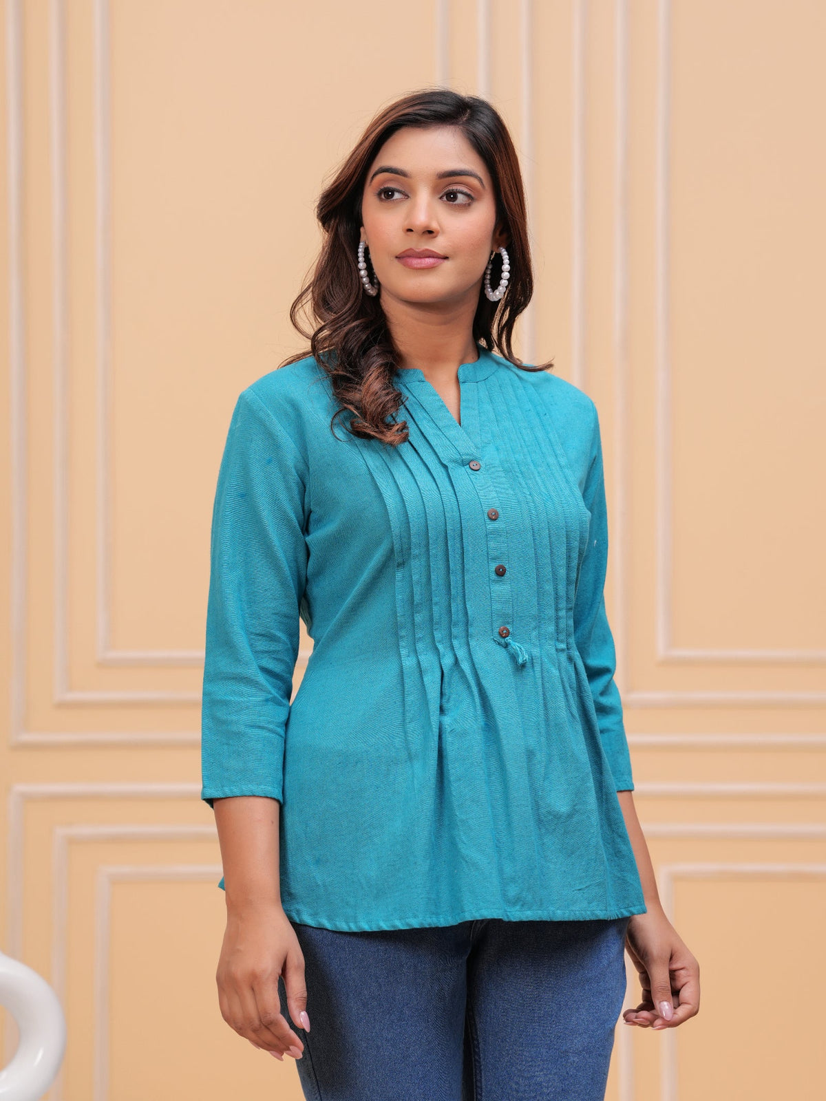Rangvastra Sky Blue, Turquoise & Pink Cotton Flex Top