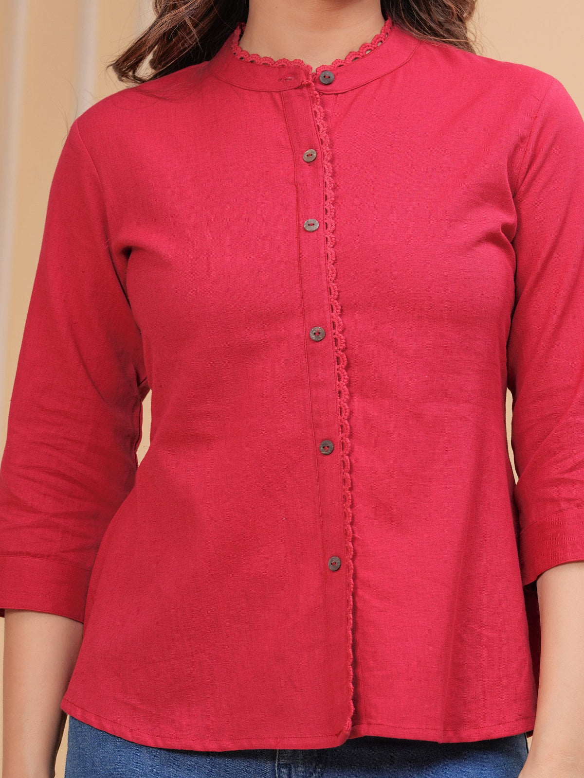 Rangvastra Red, Dark Green & Maroon Front Slit Cotton Top