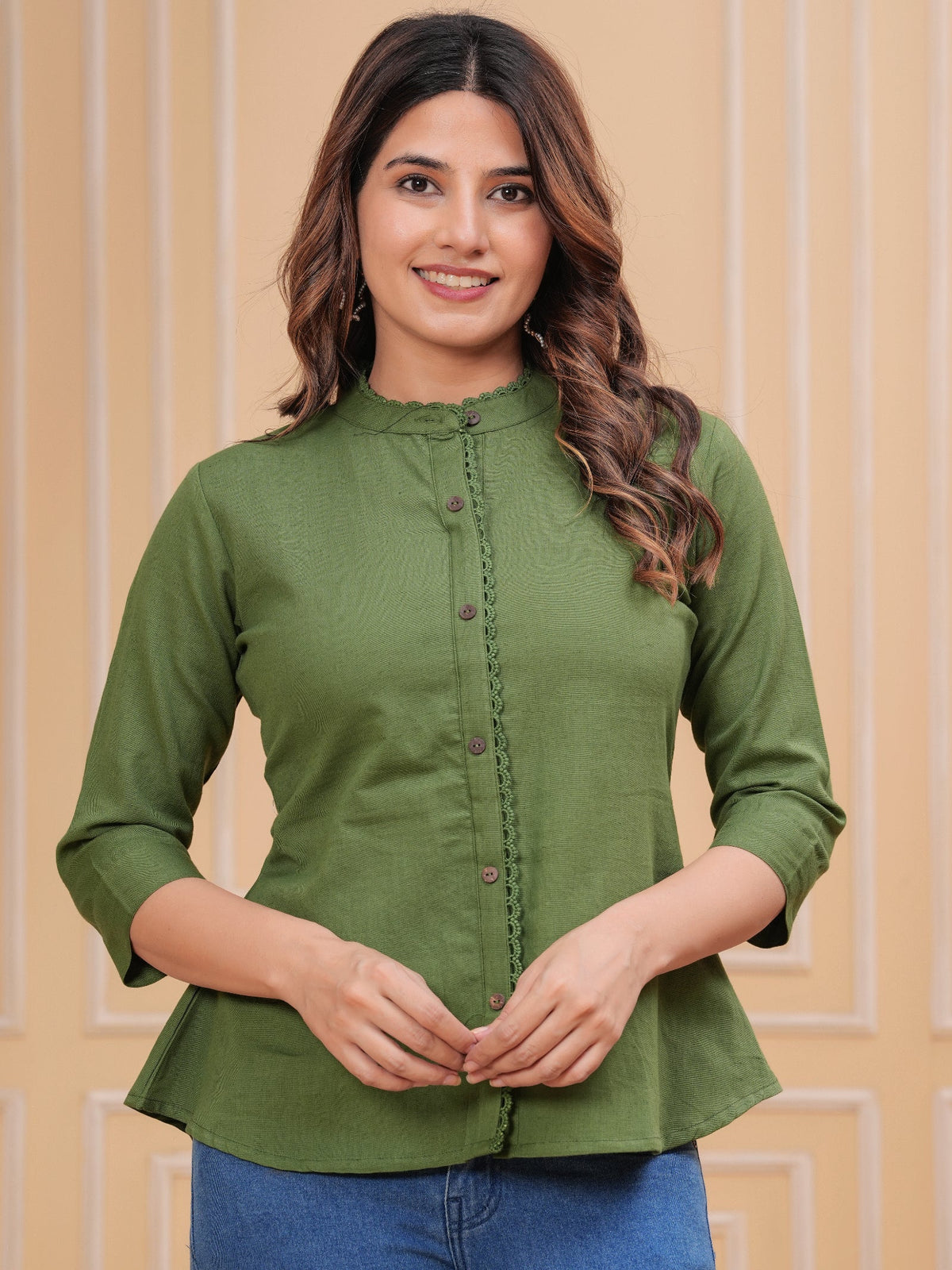 Rangvastra Red, Dark Green & Maroon Front Slit Cotton Top