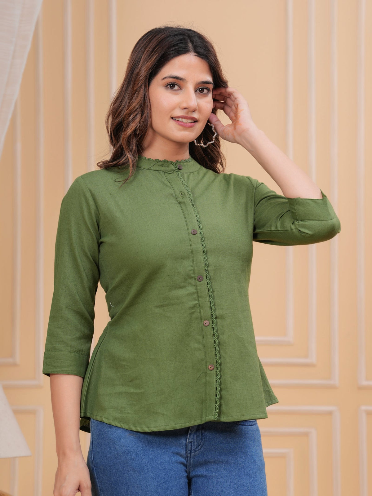Rangvastra Red, Dark Green & Maroon Front Slit Cotton Top