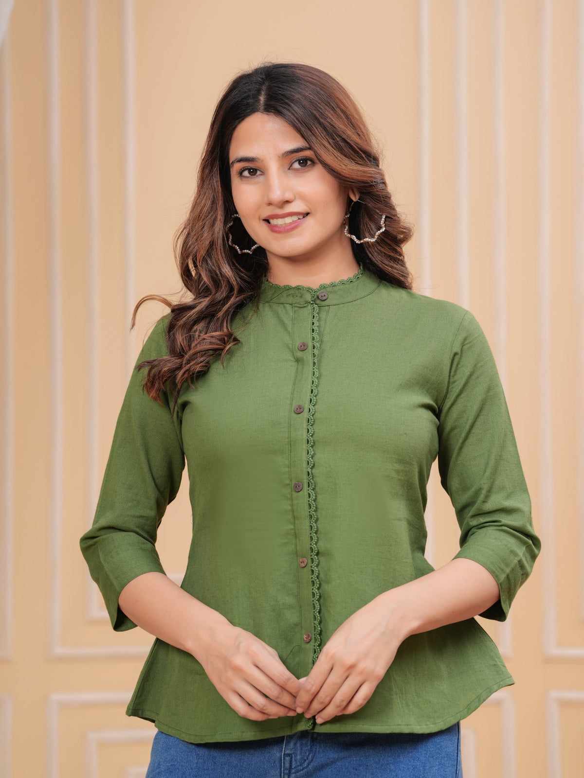 Rangvastra Red, Dark Green & Maroon Front Slit Cotton Top