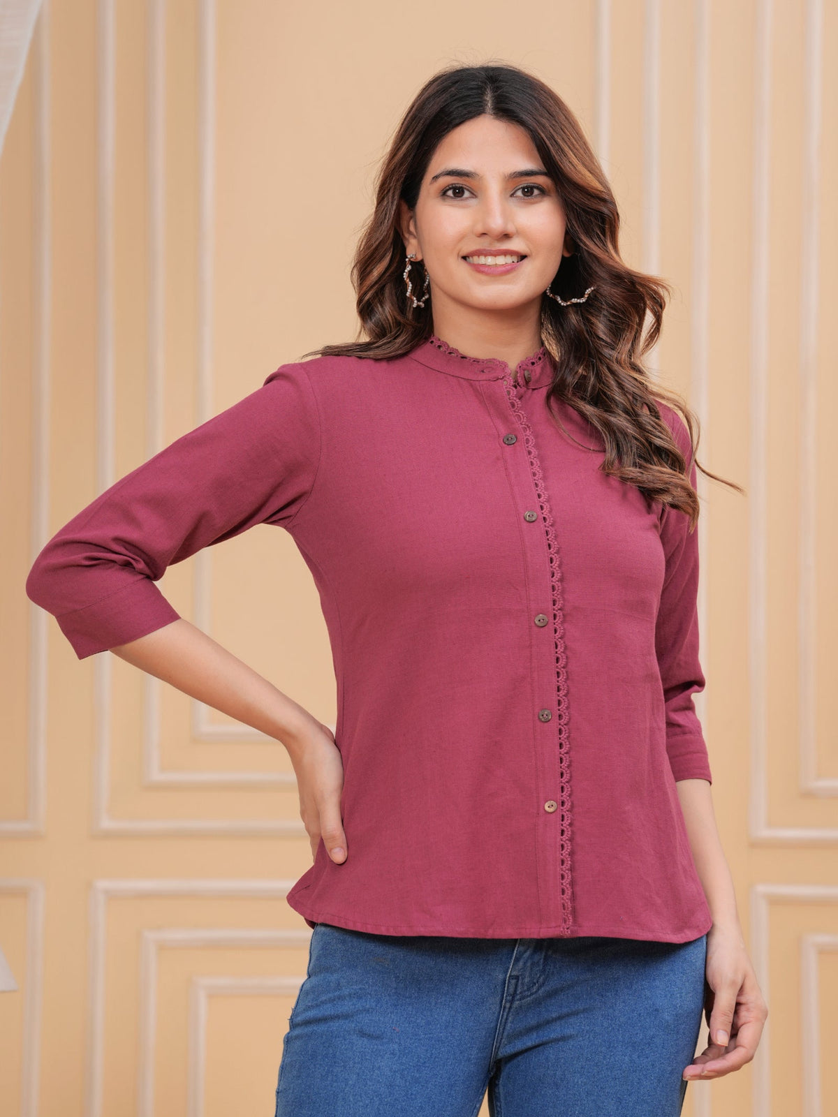 Rangvastra Red, Dark Green & Maroon Front Slit Cotton Top