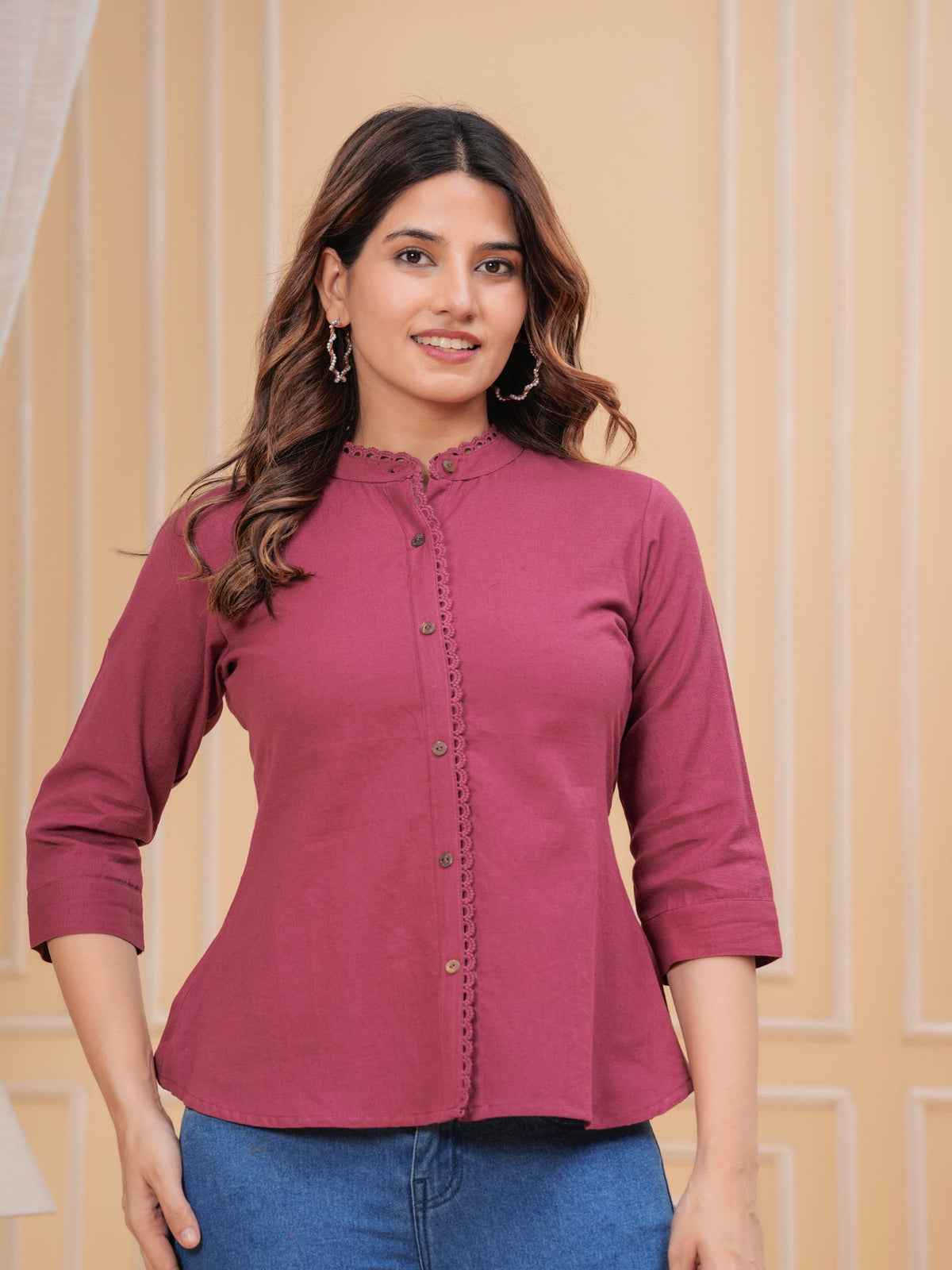 Rangvastra Red, Dark Green & Maroon Front Slit Cotton Top