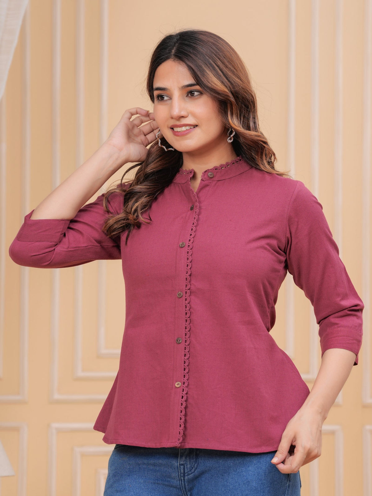 Rangvastra Red, Dark Green & Maroon Front Slit Cotton Top