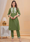 Rangvastra Green Cotton Blend Embroidered Kurta Pant Set