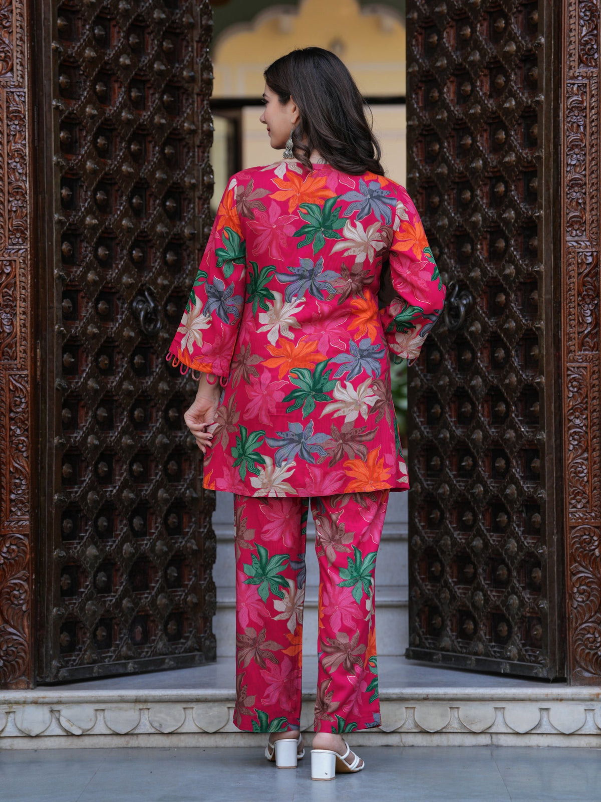 Rangvastra Pink & Yellow Floral Rayon Co-Ord Set
