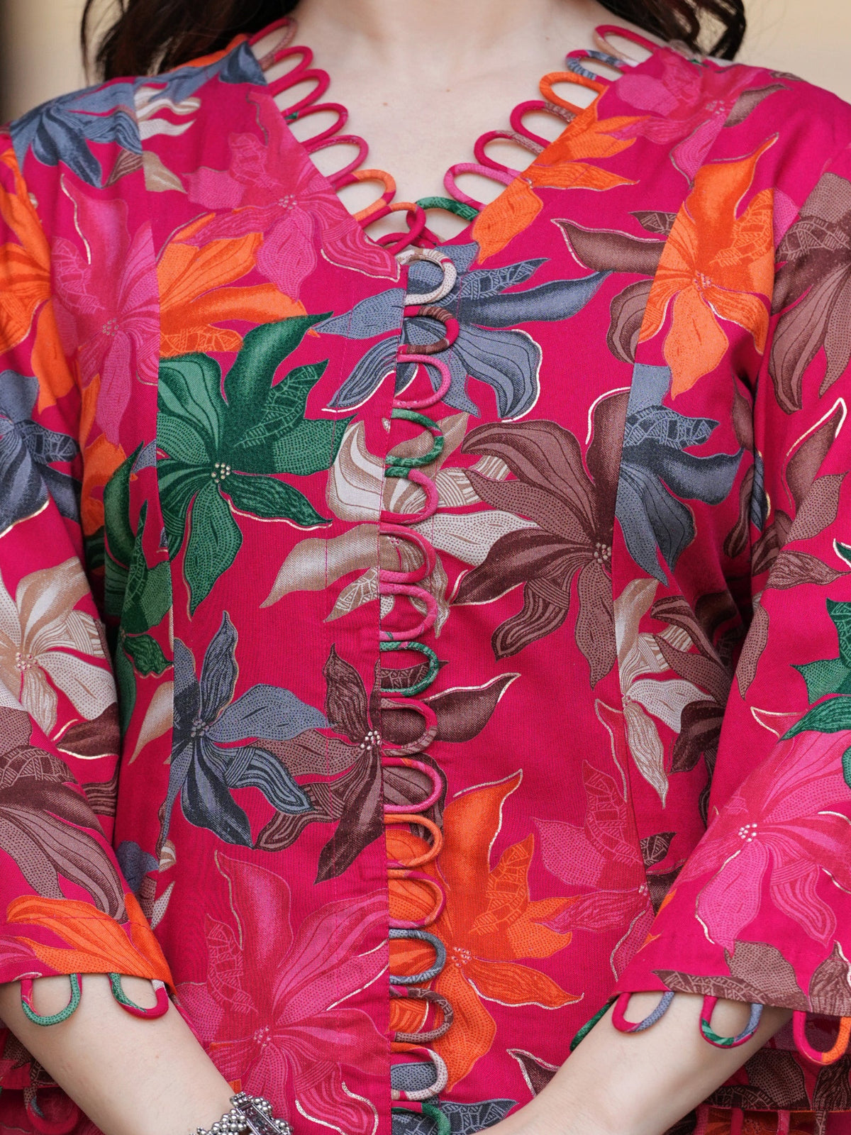Rangvastra Pink & Yellow Floral Rayon Co-Ord Set