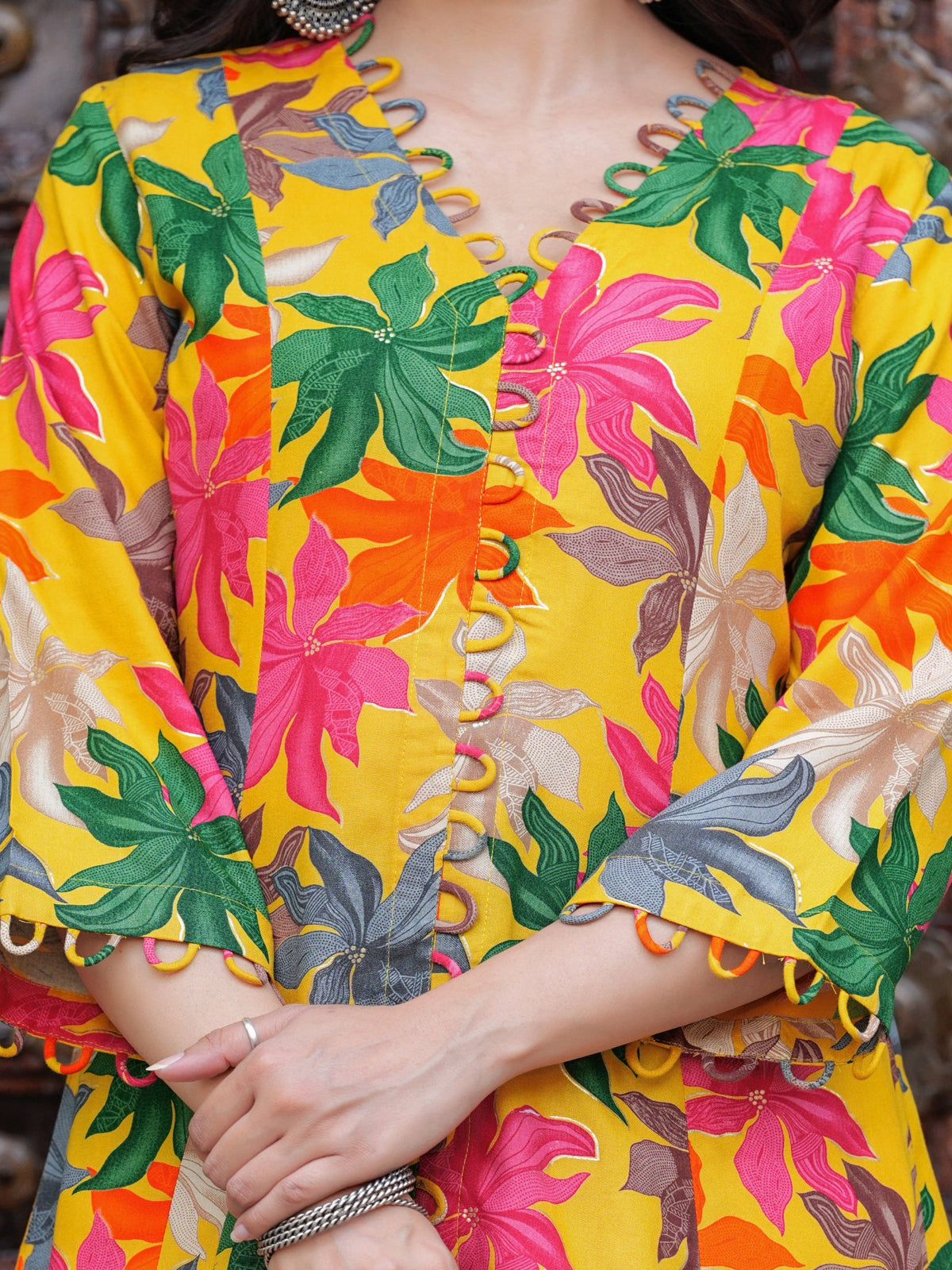 Rangvastra Pink & Yellow Floral Rayon Co-Ord Set