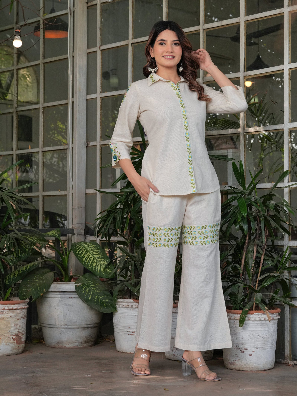 Rangvastra  Cotton Flex Solid Printed Embroidery Co-Ord Set