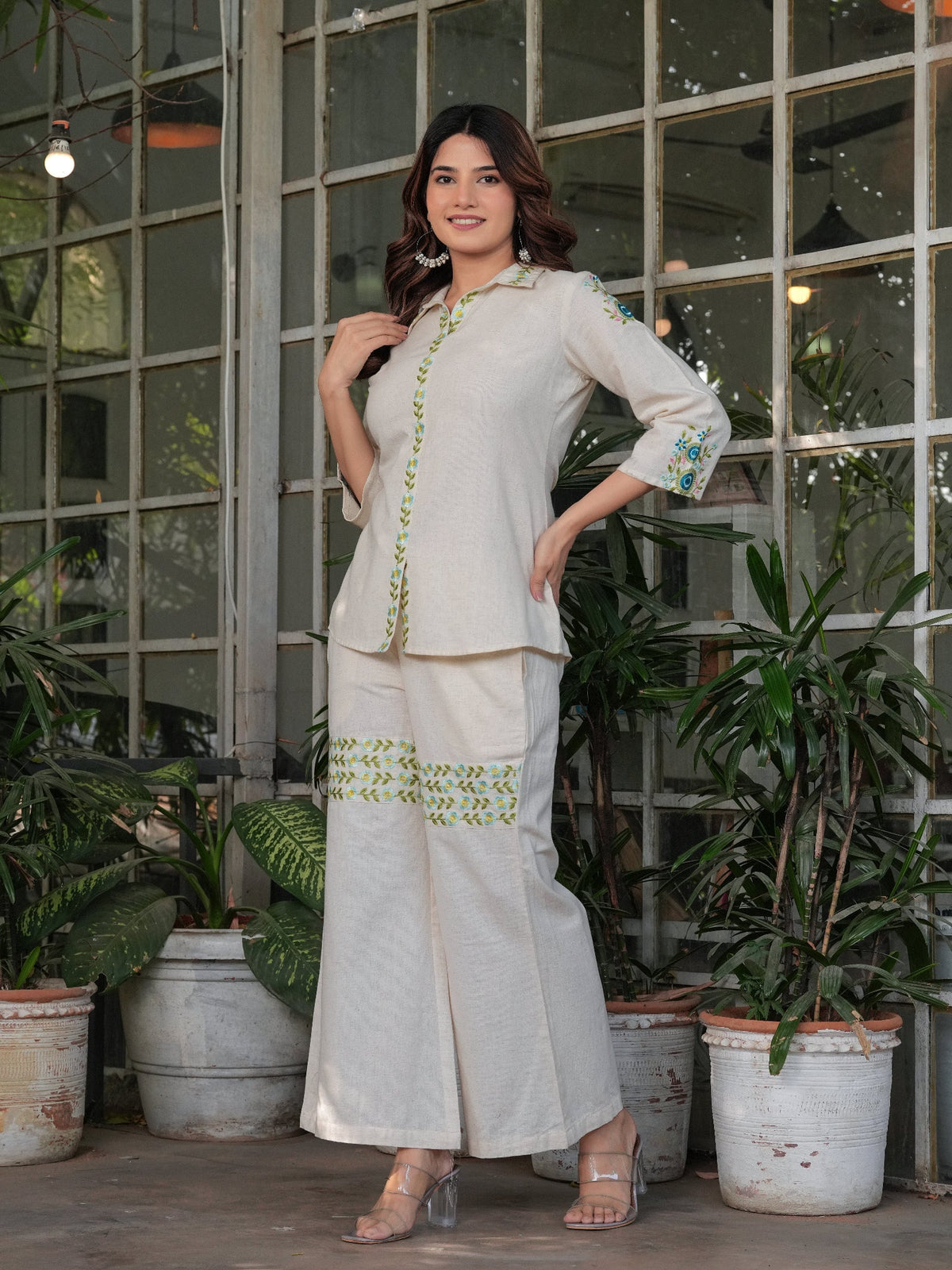 Rangvastra  Cotton Flex Solid Printed Embroidery Co-Ord Set