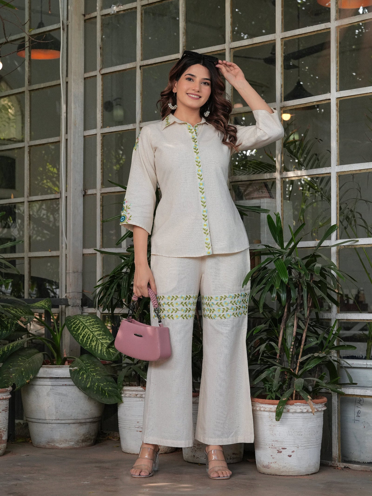Rangvastra  Cotton Flex Solid Printed Embroidery Co-Ord Set