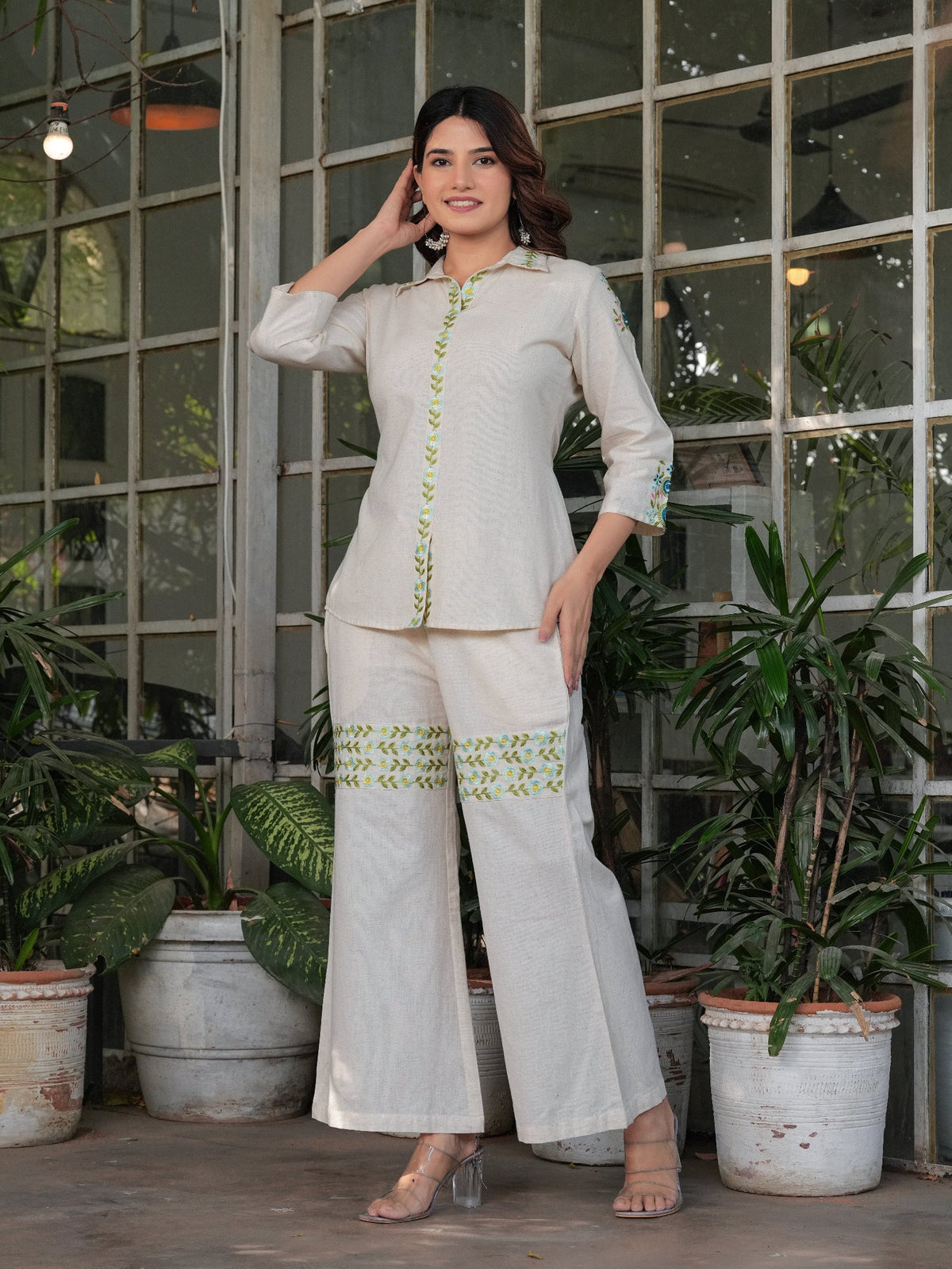 Rangvastra  Cotton Flex Solid Printed Embroidery Co-Ord Set