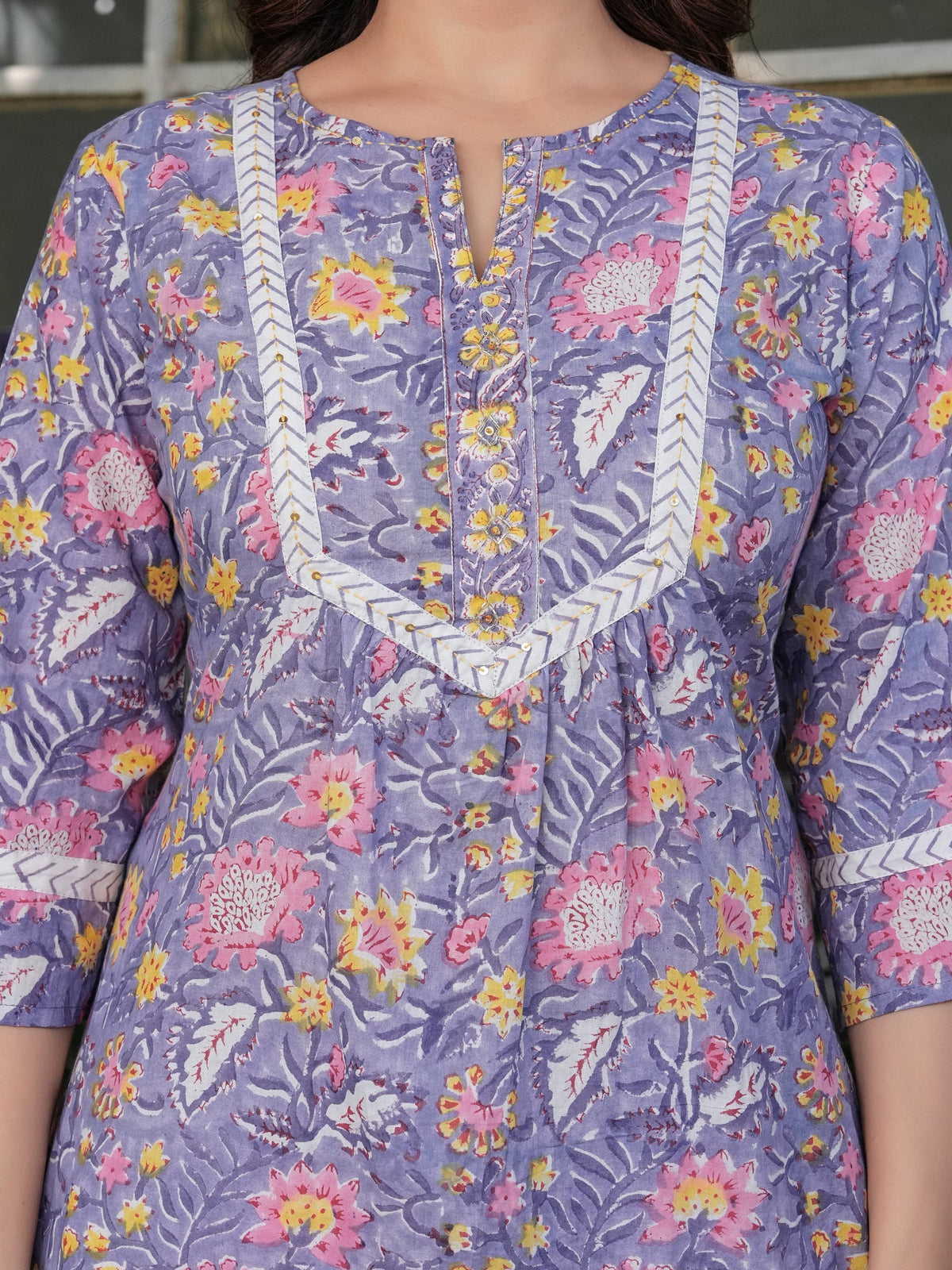 Rangvastra  Cotton Purple Floral Hand Block Kurta Set with Dupatta
