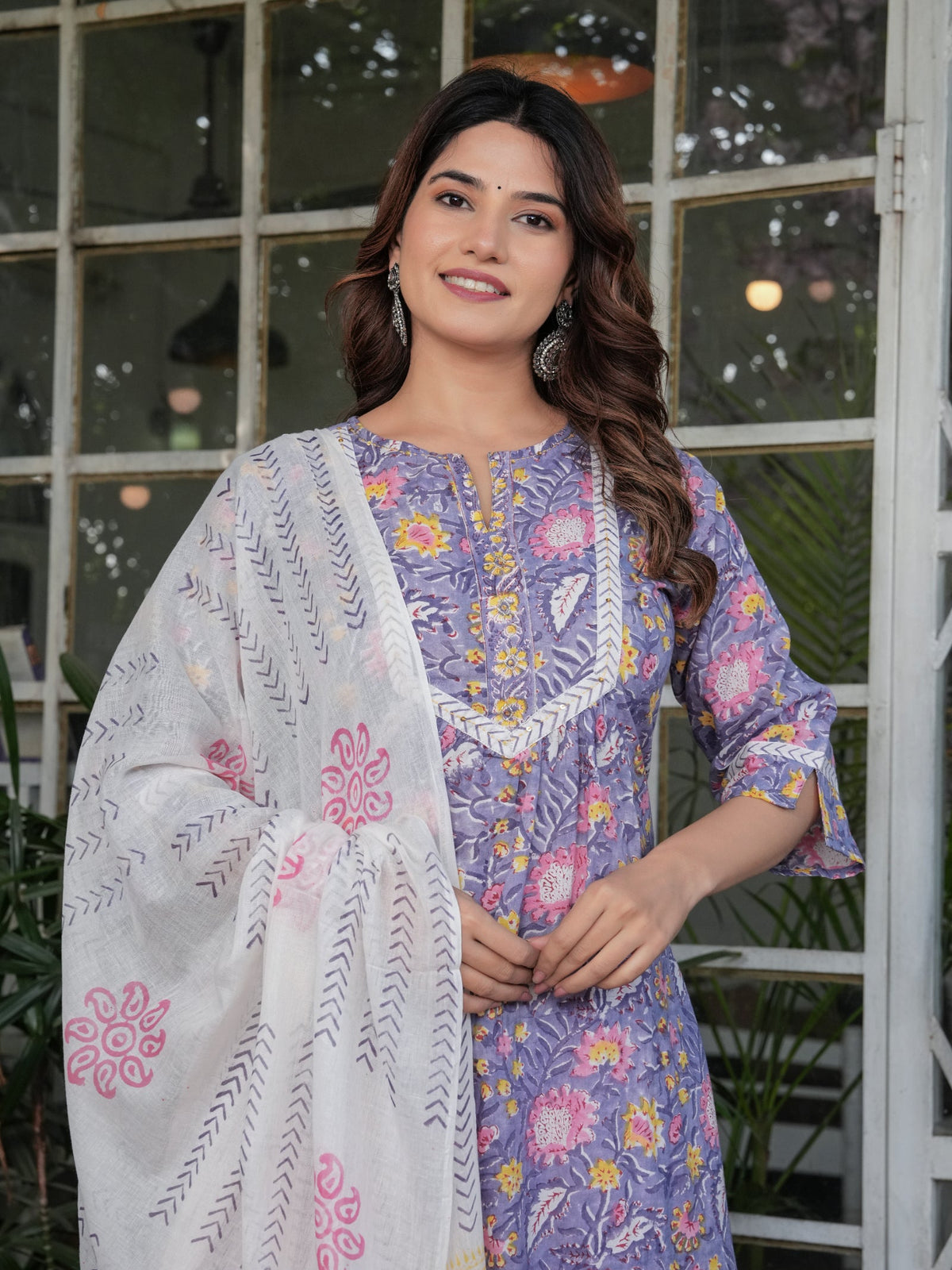 Rangvastra  Cotton Purple Floral Hand Block Kurta Set with Dupatta