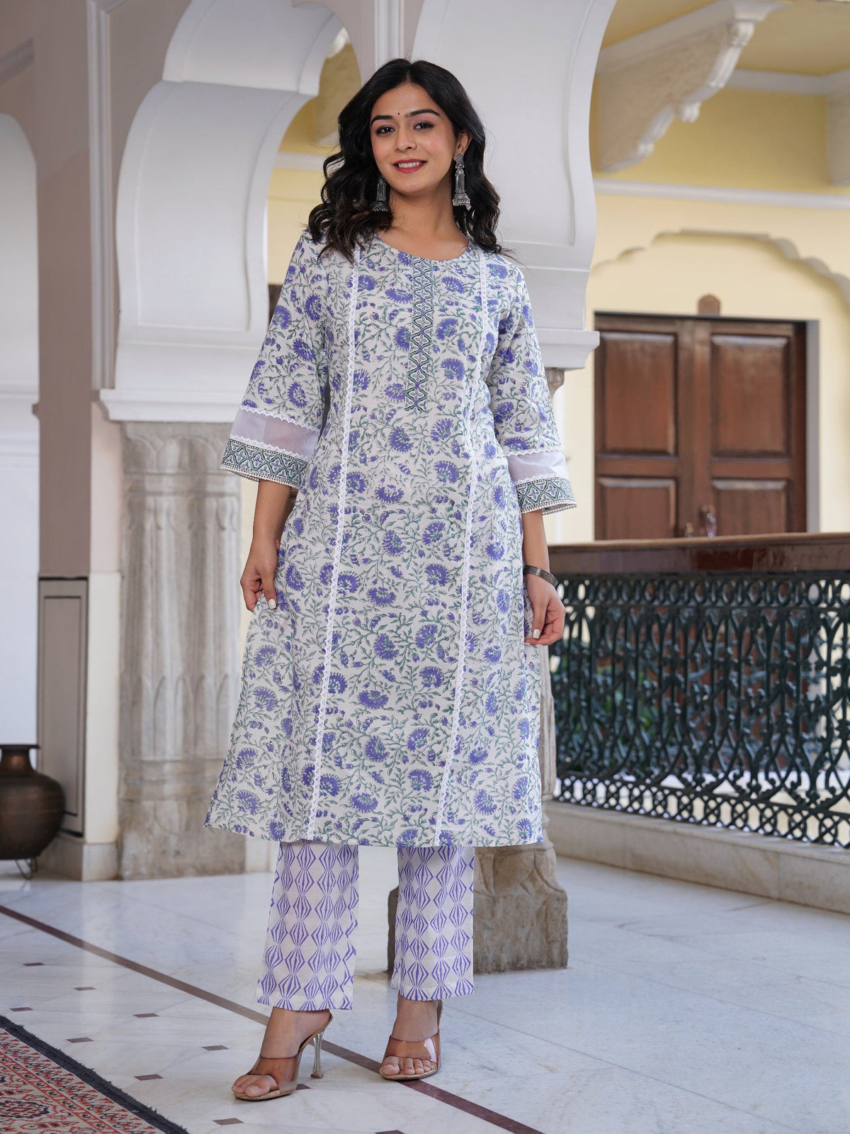 Rangvastra Cotton Printed Hand Block Kurta Pant With Dupatta Set