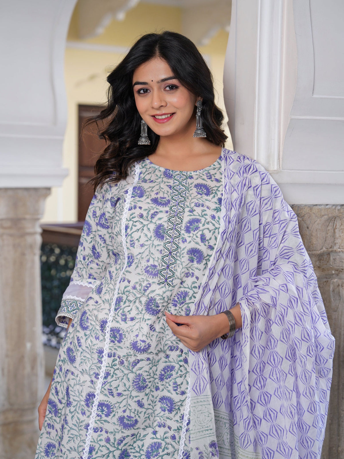 Rangvastra Cotton Printed Hand Block Kurta Pant With Dupatta Set