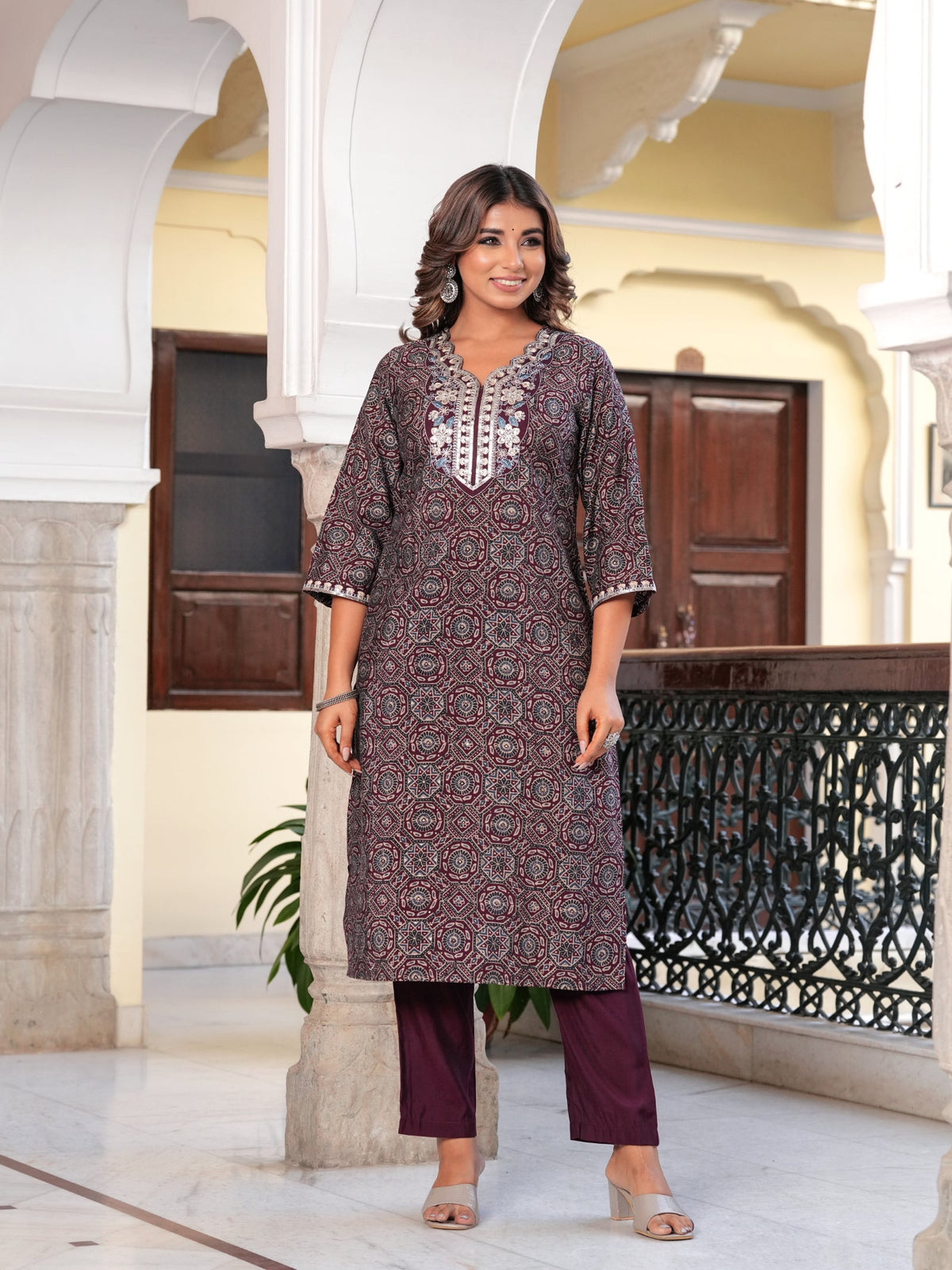 Rangvastra  Wine & Mehndi Green Ethnic Kurta Set with Dupatta