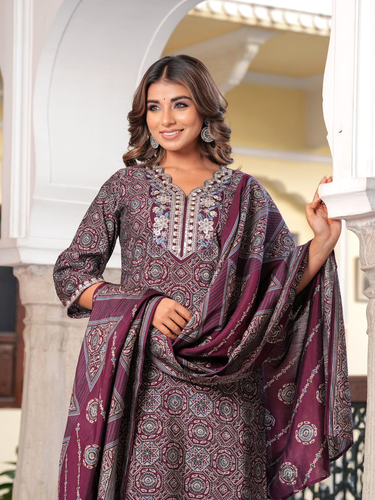Rangvastra  Wine & Mehndi Green Ethnic Kurta Set with Dupatta