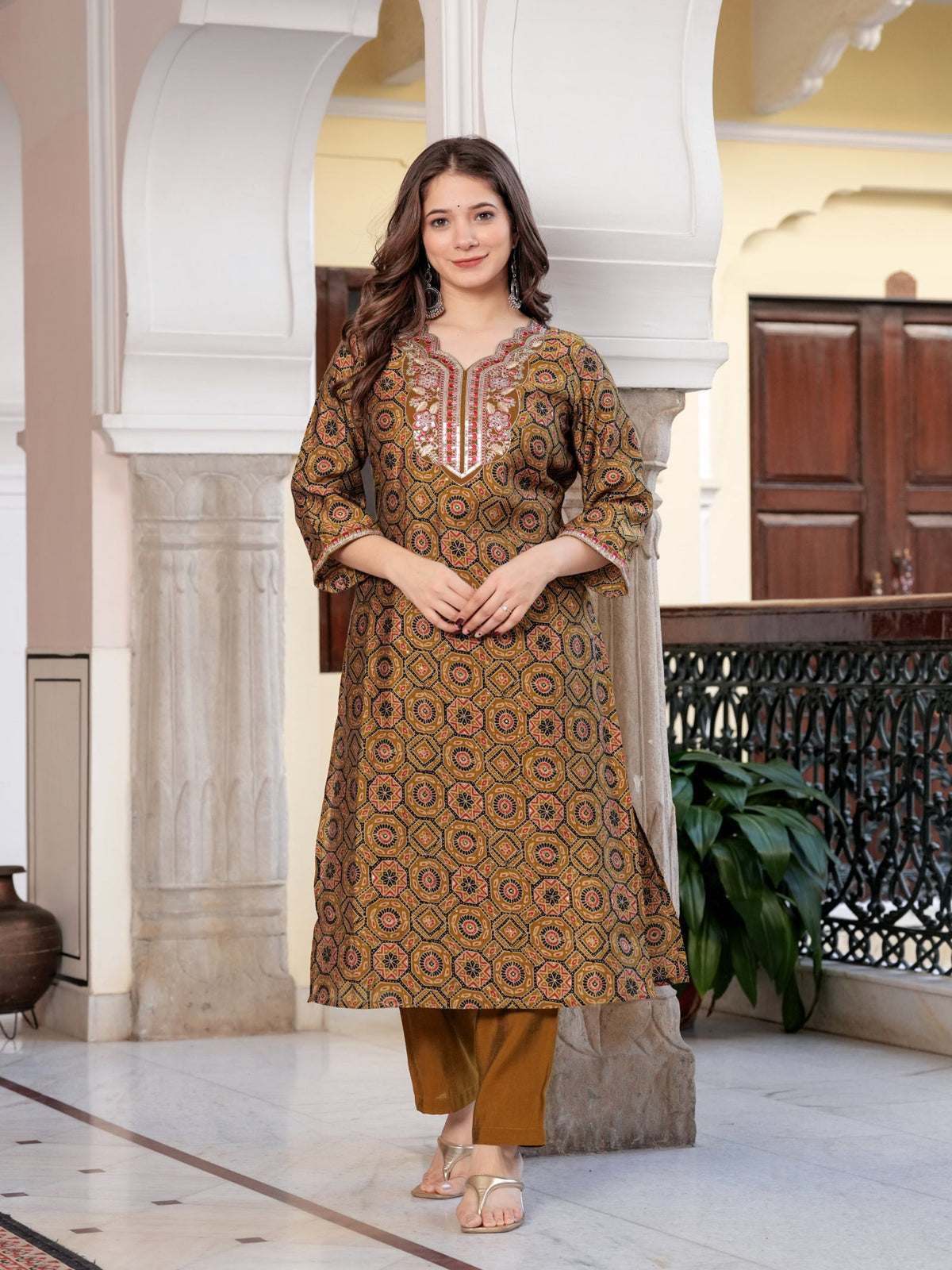 Rangvastra  Wine & Mehndi Green Ethnic Kurta Set with Dupatta