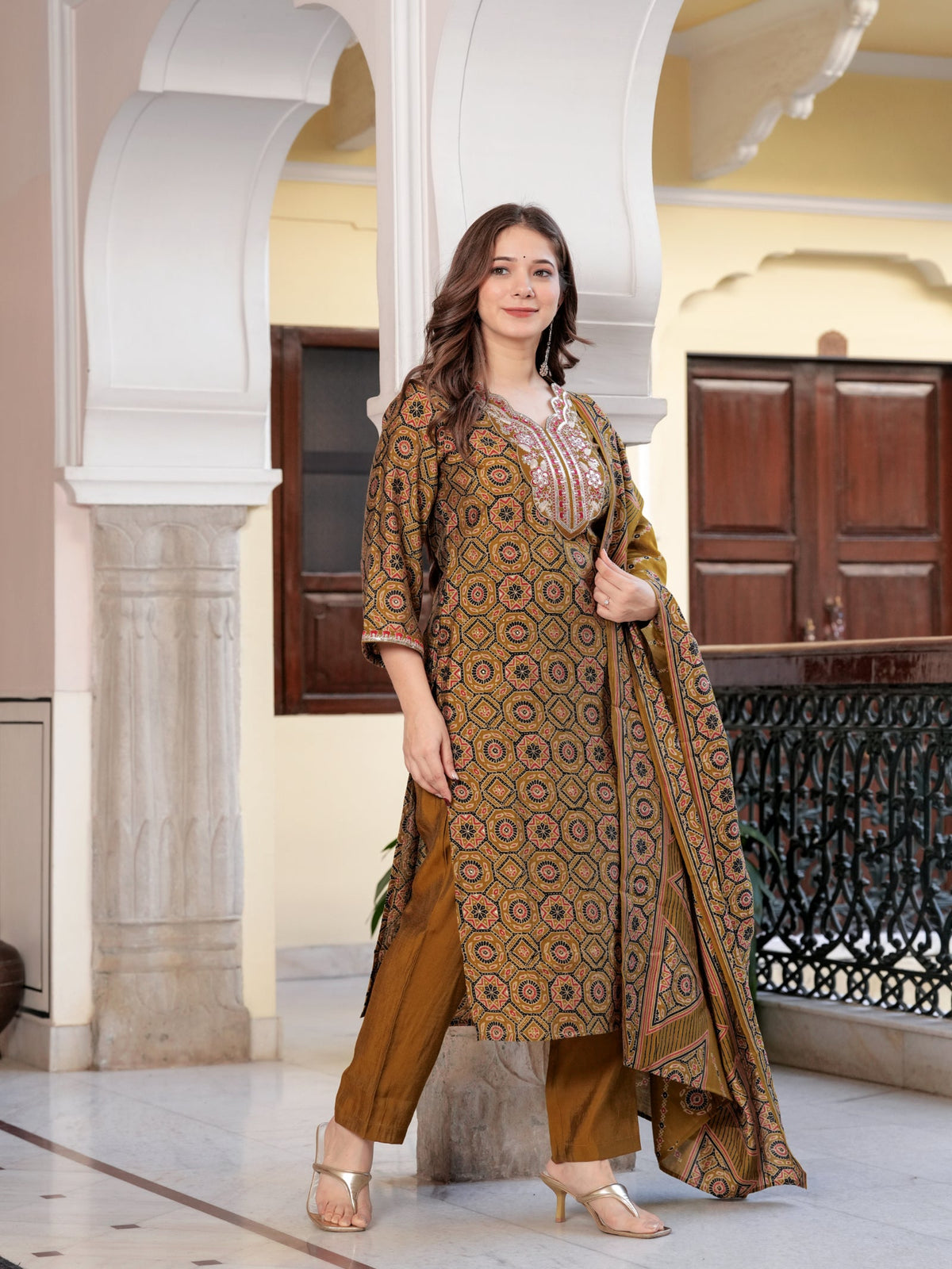 Rangvastra  Wine & Mehndi Green Ethnic Kurta Set with Dupatta