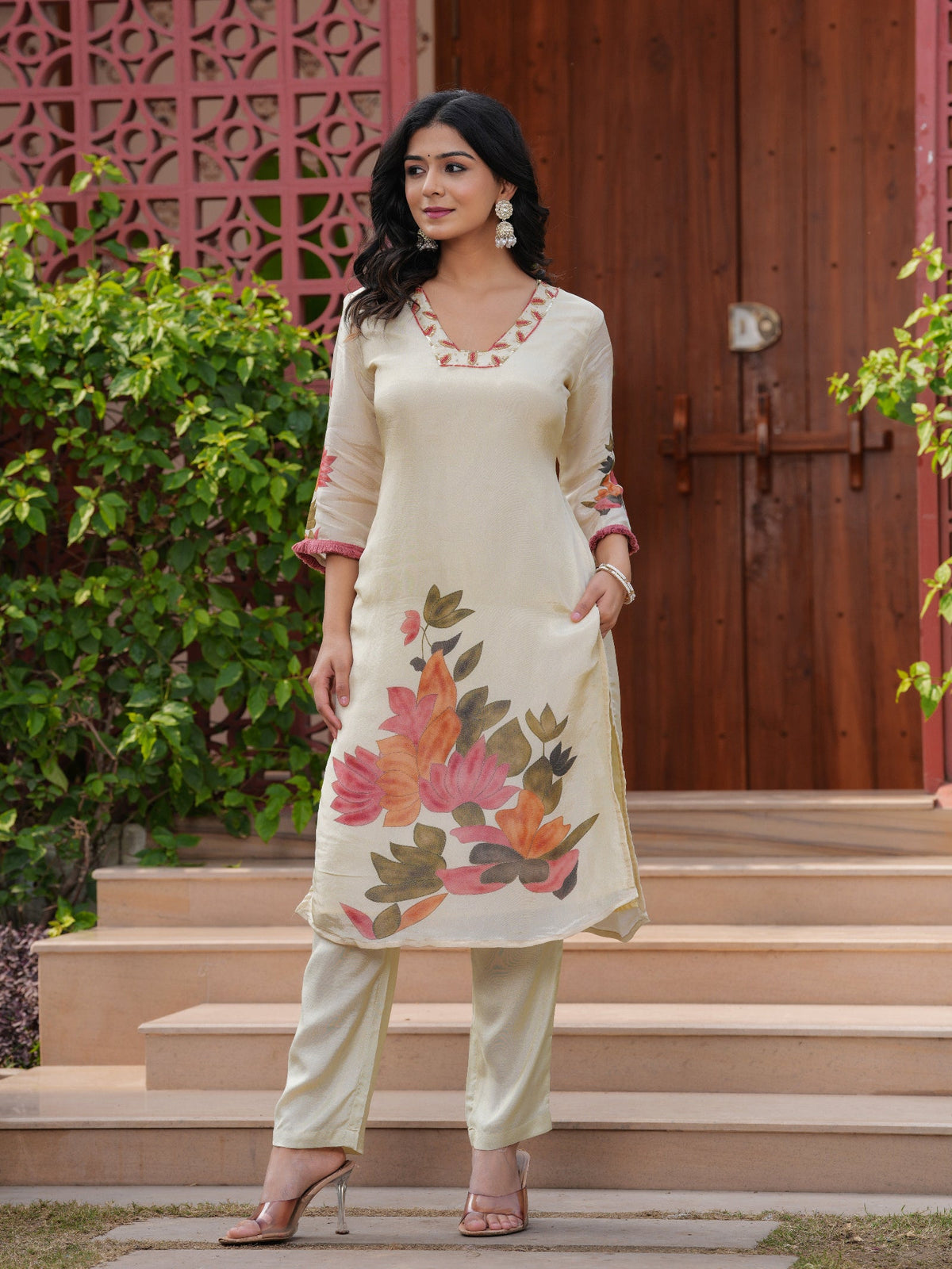 Rangvastra Off White Modal Shimmer Digital Printed Kurta Pant Dupatta Set