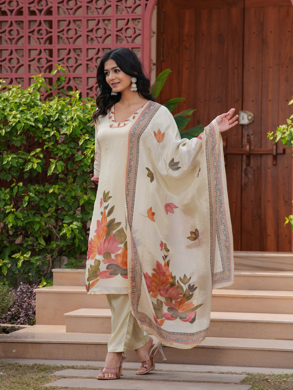 Rangvastra Off White Modal Shimmer Digital Printed Kurta Pant Dupatta Set