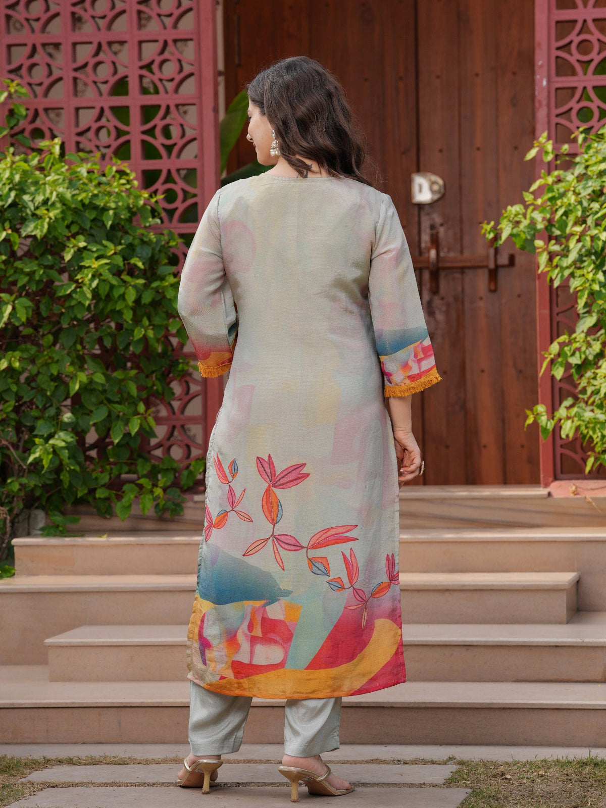 Rangvastra Pink Shimmer Viscose Digital Printed Kurta Pant With Dupatta Set