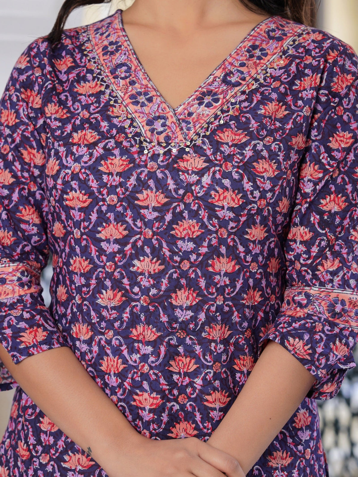 Rangvastra Cotton Floral Printed Hand Block Kurta Pant With Dupatta Set