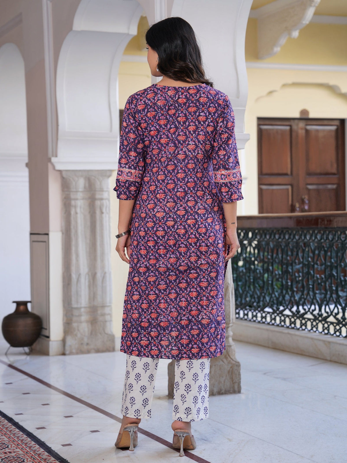 Rangvastra Cotton Floral Printed Hand Block Kurta Pant With Dupatta Set