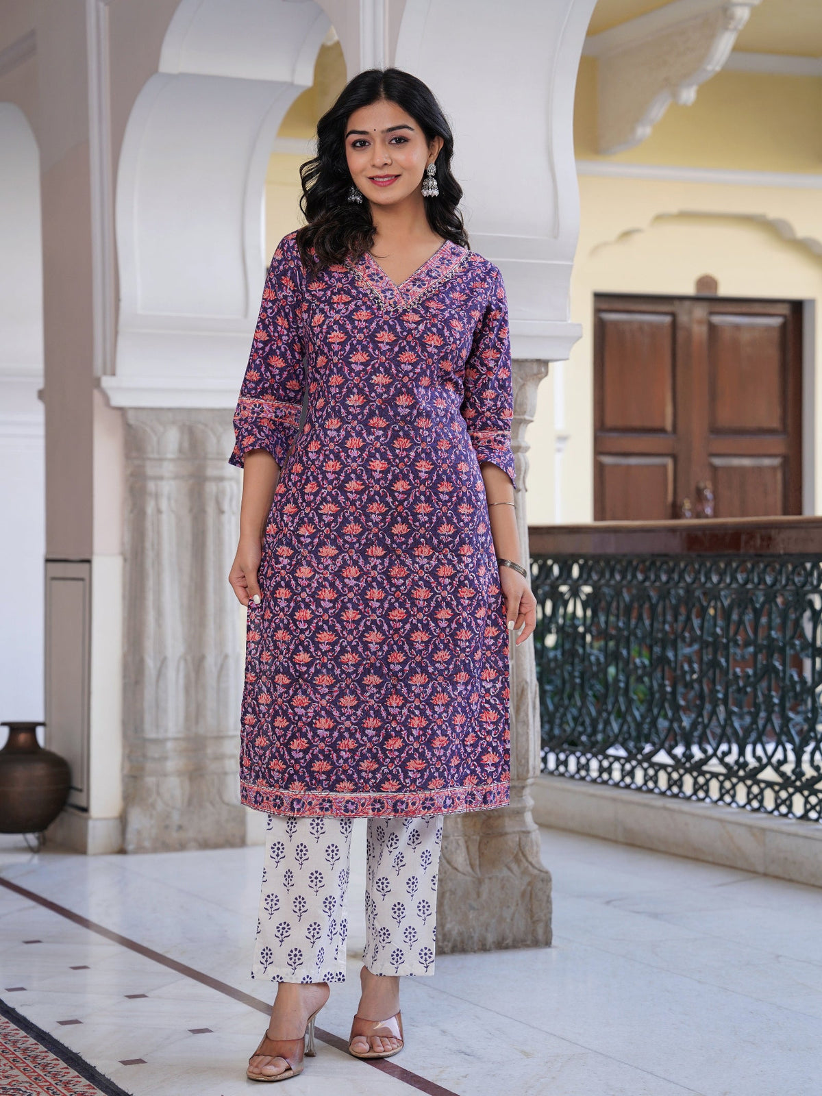Rangvastra Cotton Floral Printed Hand Block Kurta Pant With Dupatta Set