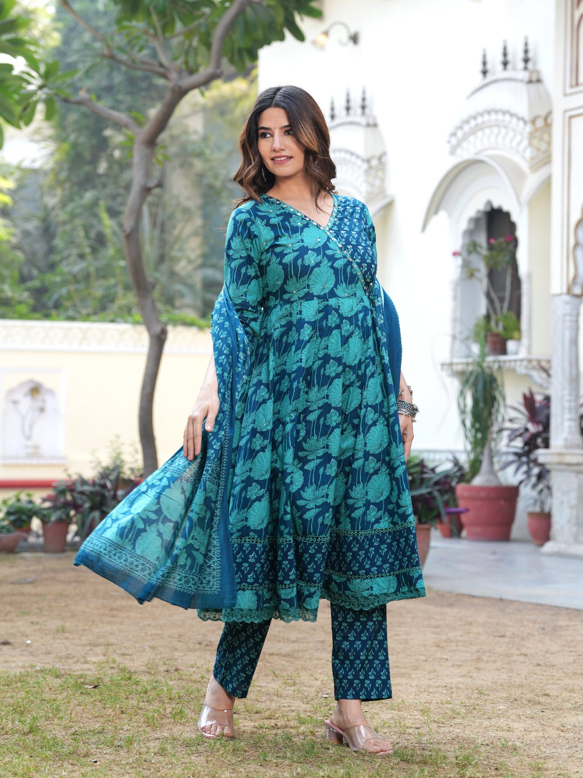 Rangvastra Cotton Floral Printed Kurta Pant With Dupatta Set